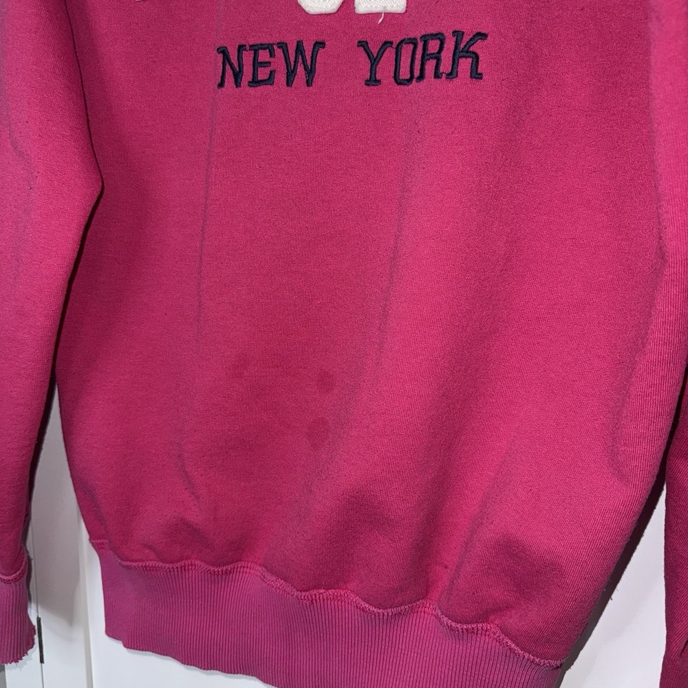 Abercrombie Fitch Pink Zip Hoodie Womens L Y2K Spellout Logo Distressed *Flaws - Picture 9 of 10